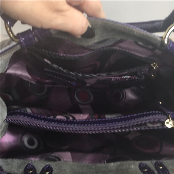 Claudia Firenze Grey and Purple Suede Tassel Tote - Picture 6 of 9